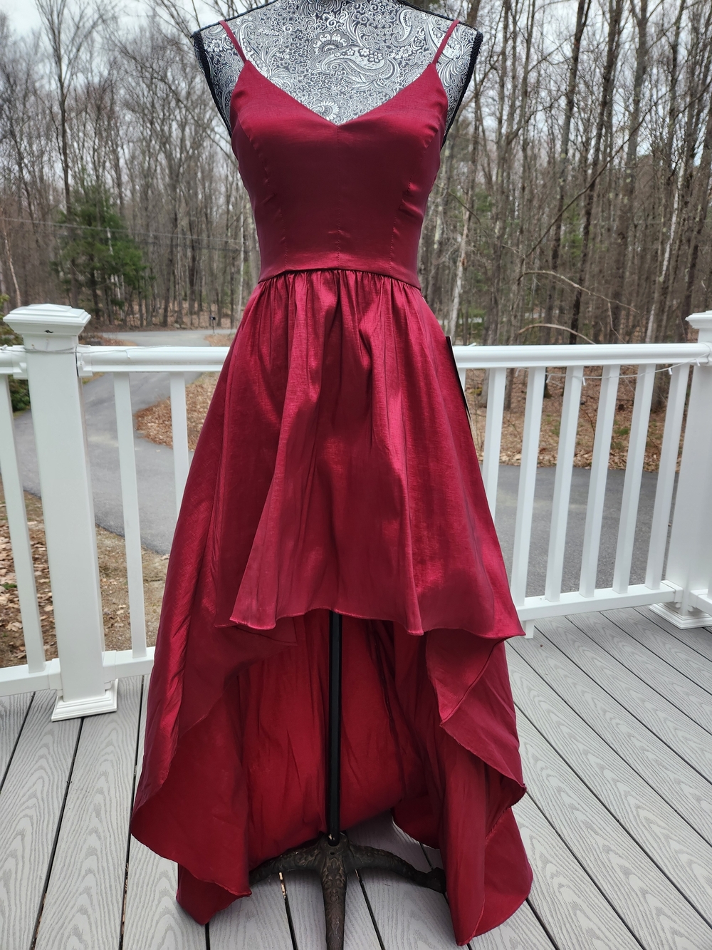 B. Smart Burgundy Satin High-Low Prom Dress